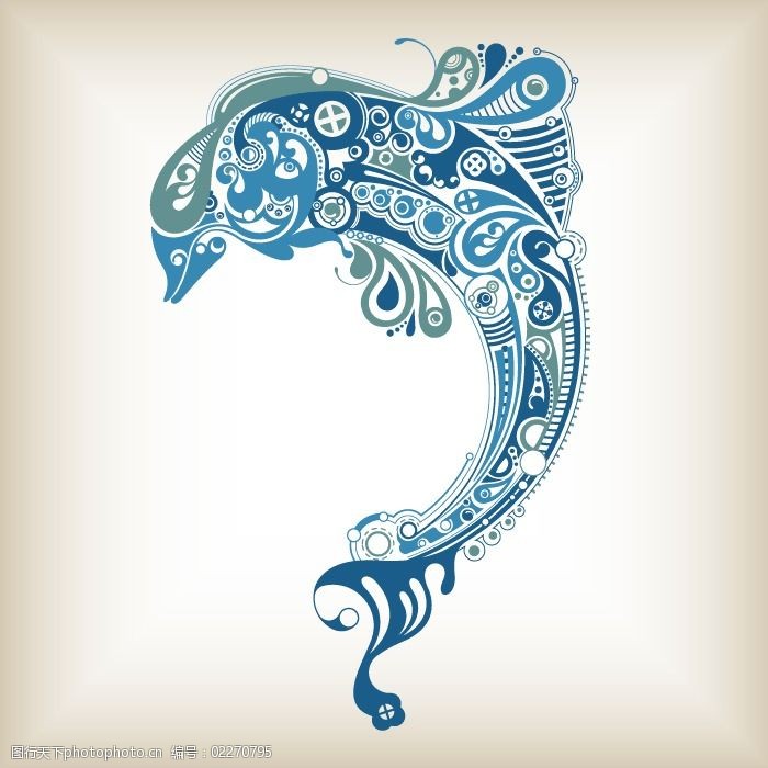 印花矢量图t恤图案海豚抽象花纹免费素材