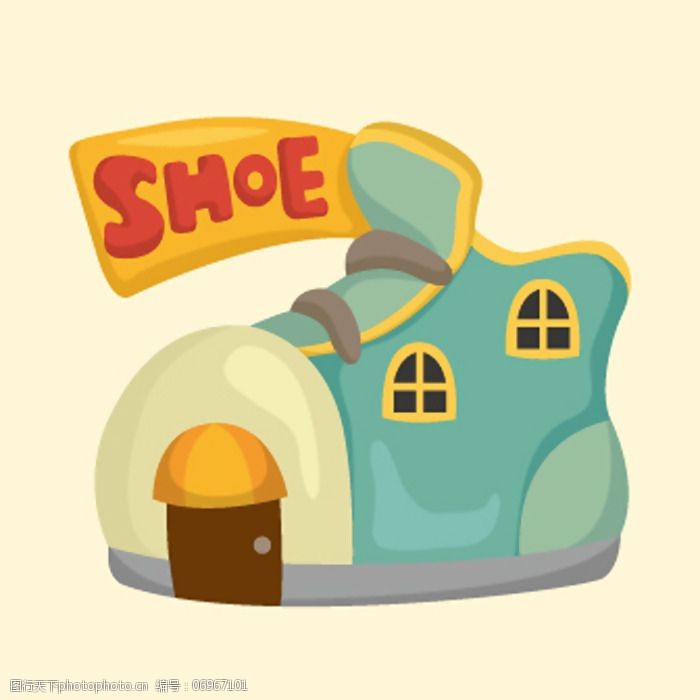 印花矢量图可爱卡通小屋鞋店色彩免费素材