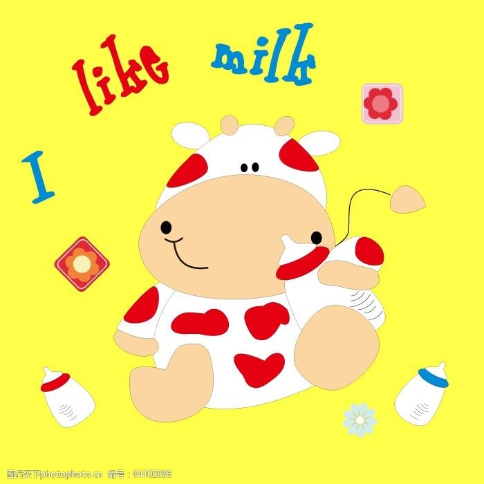 印花矢量图婴童卡通动物牛黄色免费素材