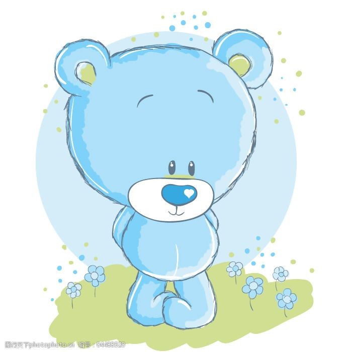 印花矢量图婴童卡通动物熊蓝色免费素材