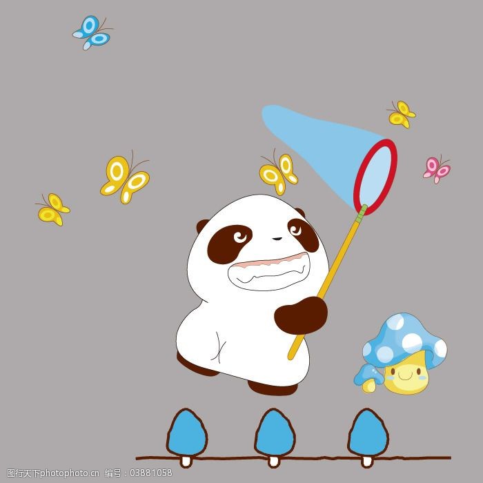 印花矢量图婴童卡通动物熊猫黑白色免费素材