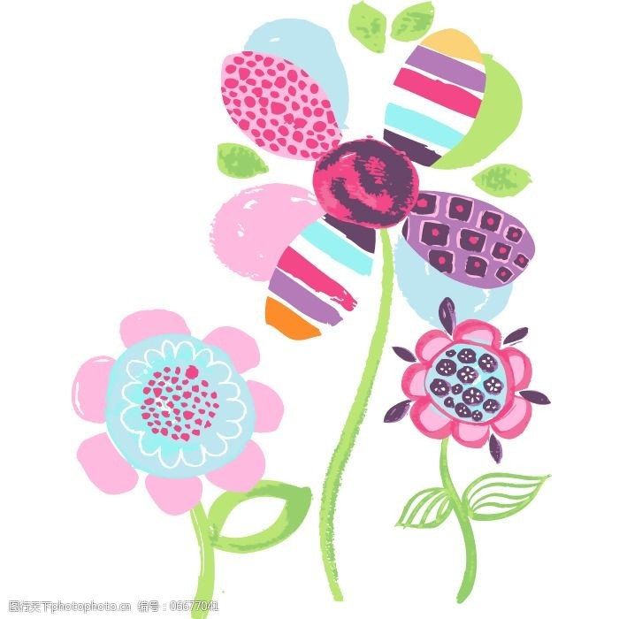 印花矢量图婴童卡通植物小花蜡笔画免费素材
