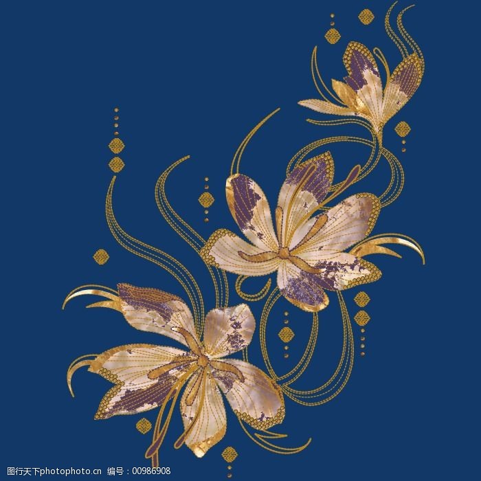 印花矢量图植物花卉花纹优雅植物免费素材