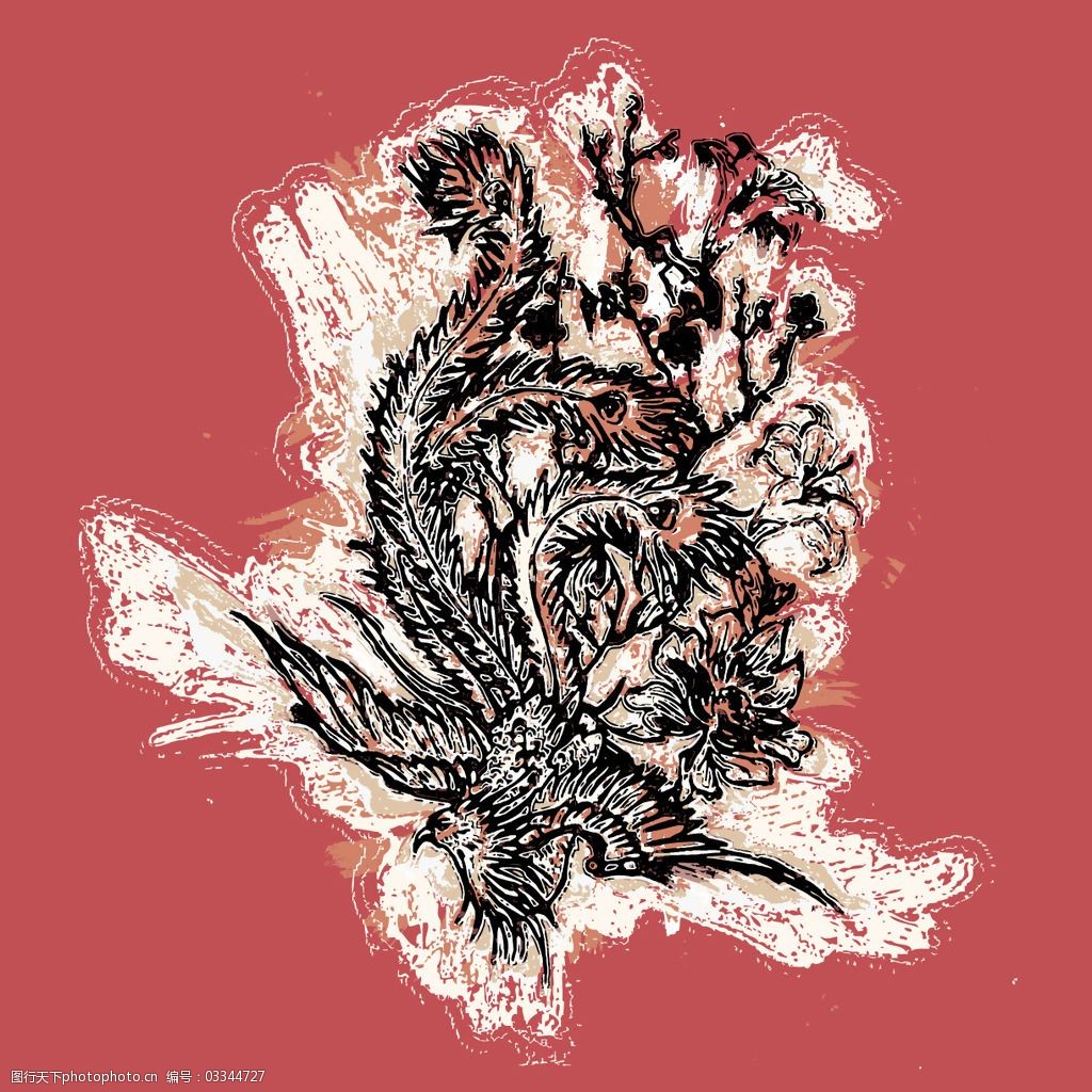 印花矢量图动物鸟类凤凰色彩免费素材