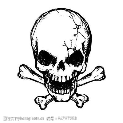 印花矢量图海贼旗黑白色骷髅头朋克风格免费素材图片-图行天下图库
