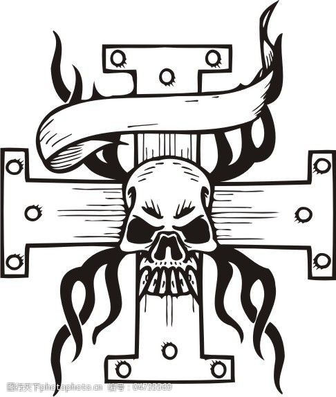 印花矢量图灵异骷髅色彩黑白色免费素材