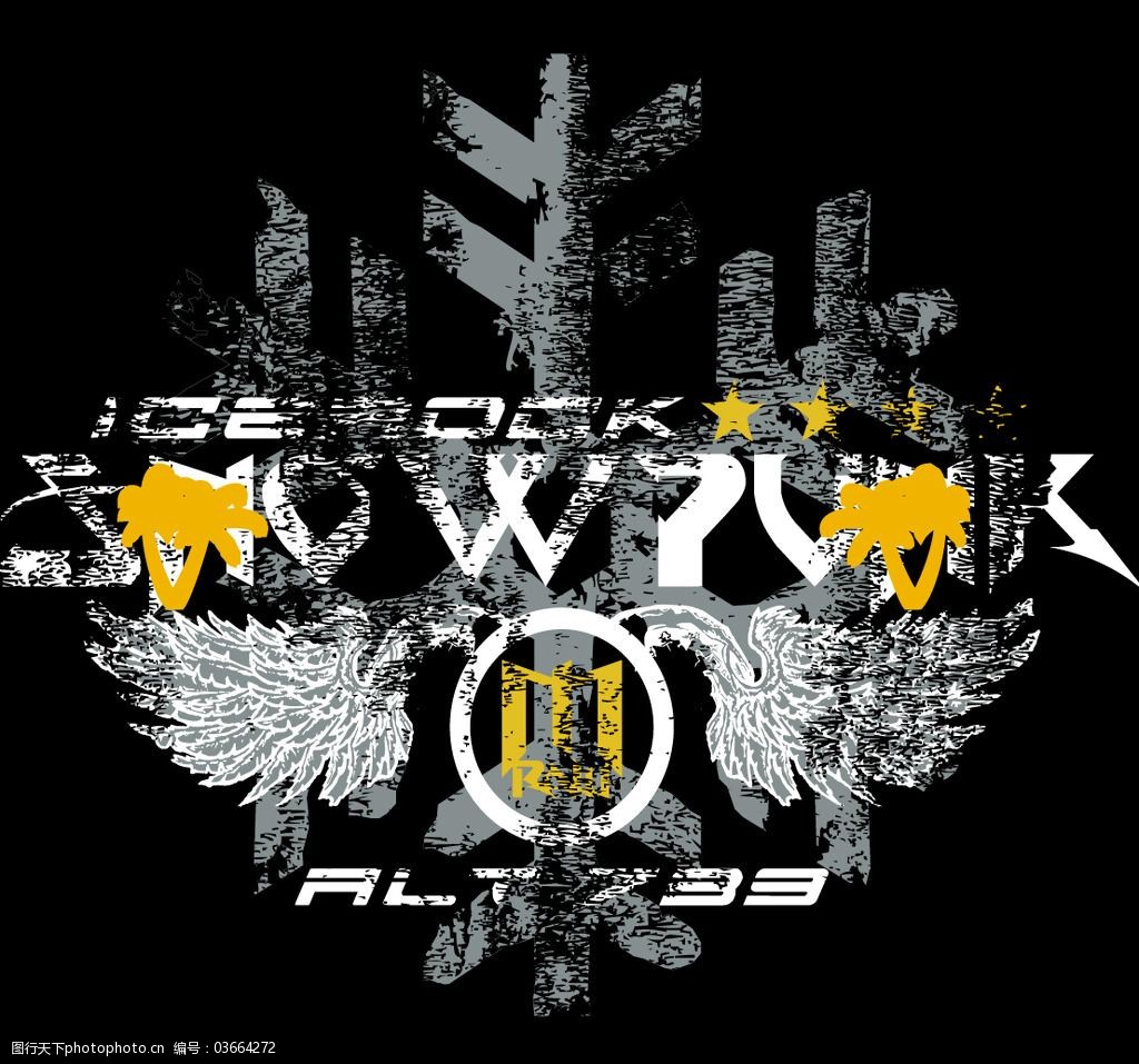 印花矢量图图文结合文字英文破碎风格免费素材