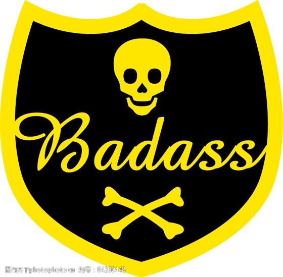位图英文badass黑色黄色免费素材