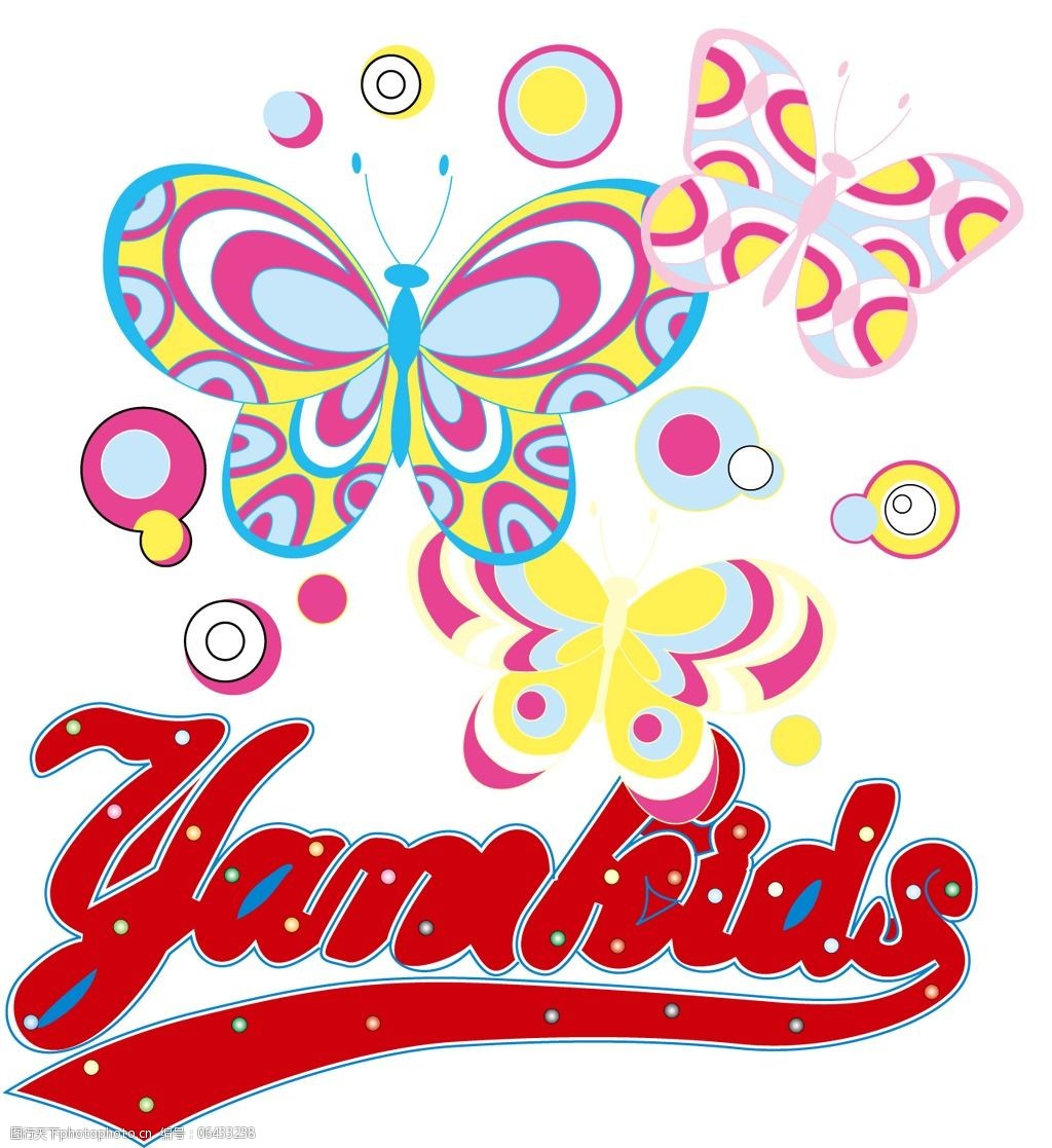 印花矢量图动物蝴蝶文字英文免费素材