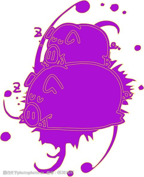 印花矢量图色彩紫色动物猪免费素材