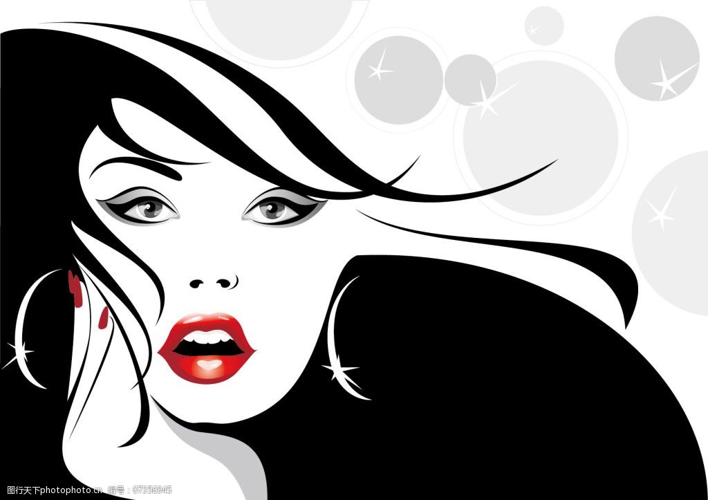 拖腮的红唇美女