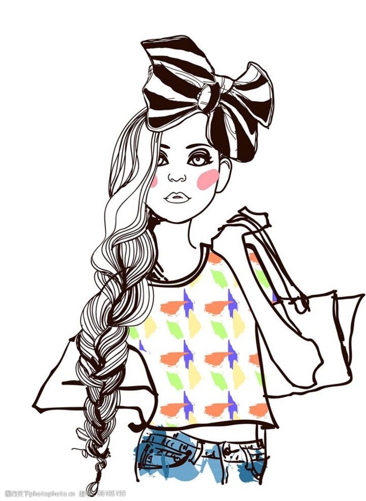 美女女孩素描图片