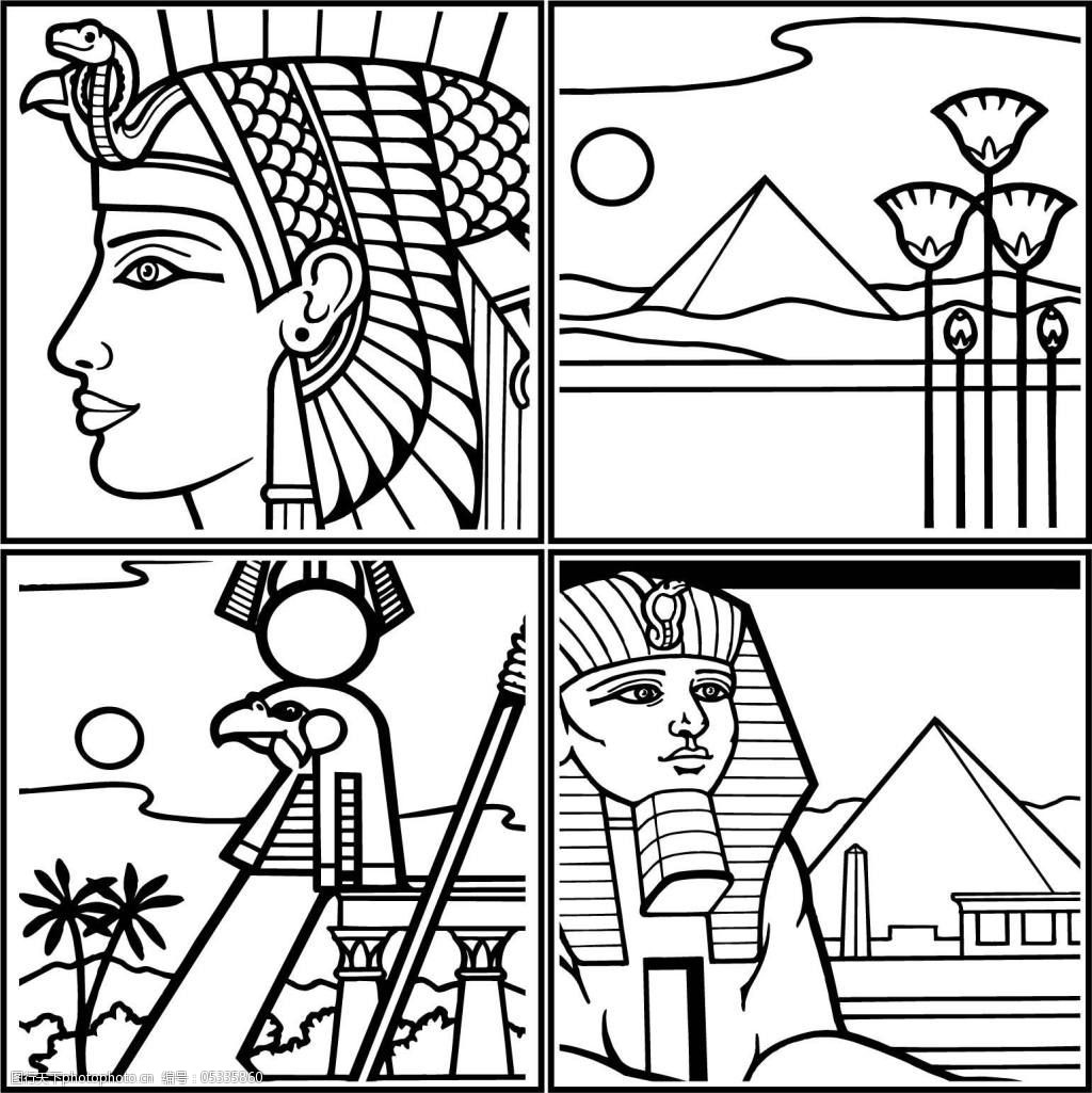 古埃及壁画黑白图片