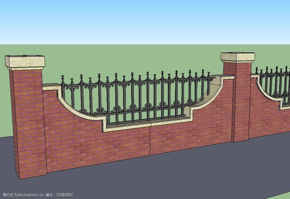 关键词:英式铁艺围墙 欧式 特色 设计 景观 英式 围墙 铁艺 红砖 砖砌