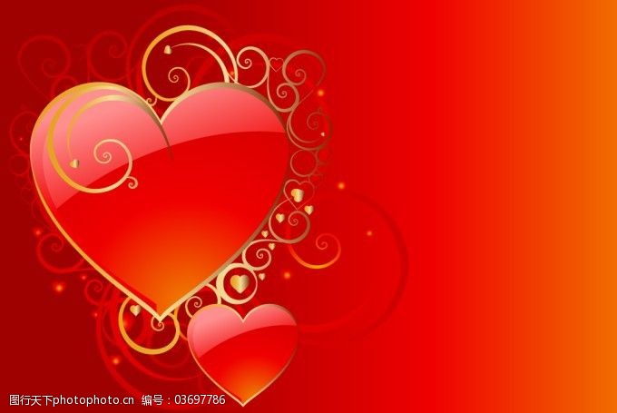 红色心形花纹矢量