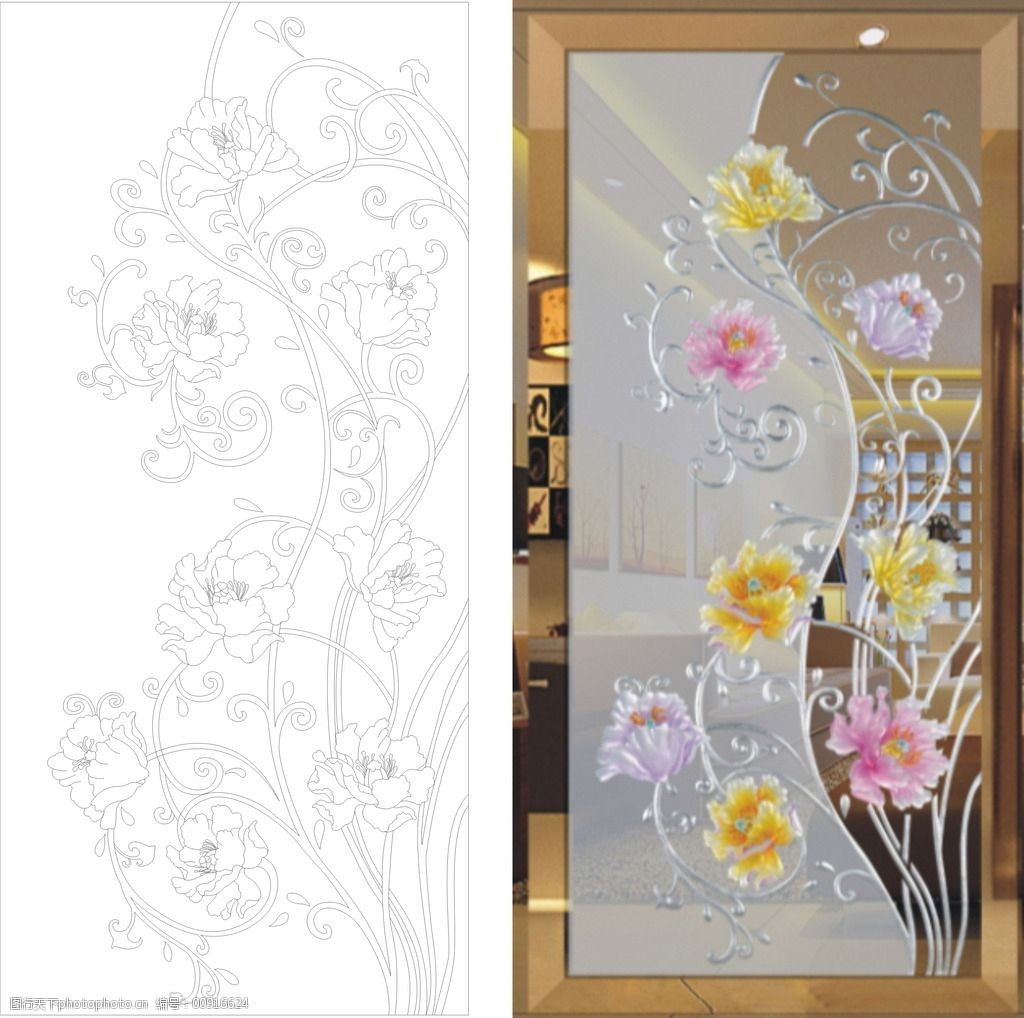 欧式花艺术玻璃玄关玻璃屏风图片 图行天下素材网