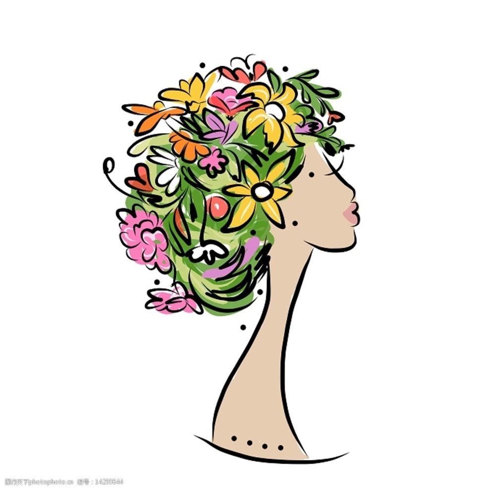 矢量女孩花环头饰侧影图片