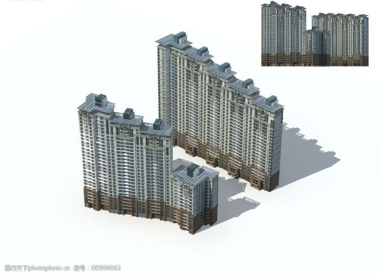 阶梯式联排高层住宅楼群建筑3d模型