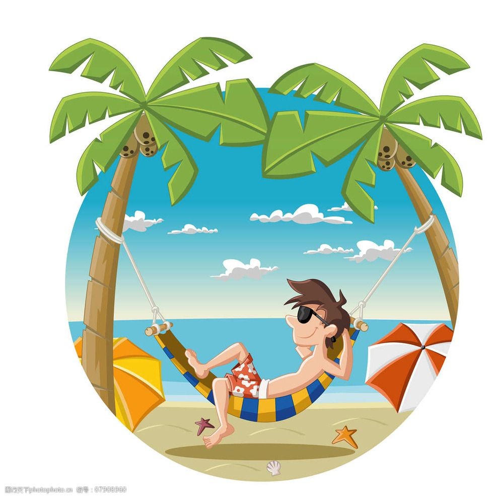 设计图库 动漫卡通 动漫人物 关键词:海岛椰子树夏季旅游 吊床 海岛