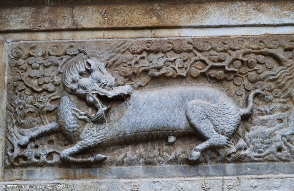 狮子雕刻壁画图片