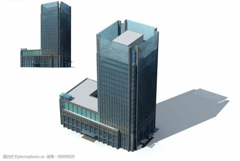 l型高层商业大厦建筑群3d模型