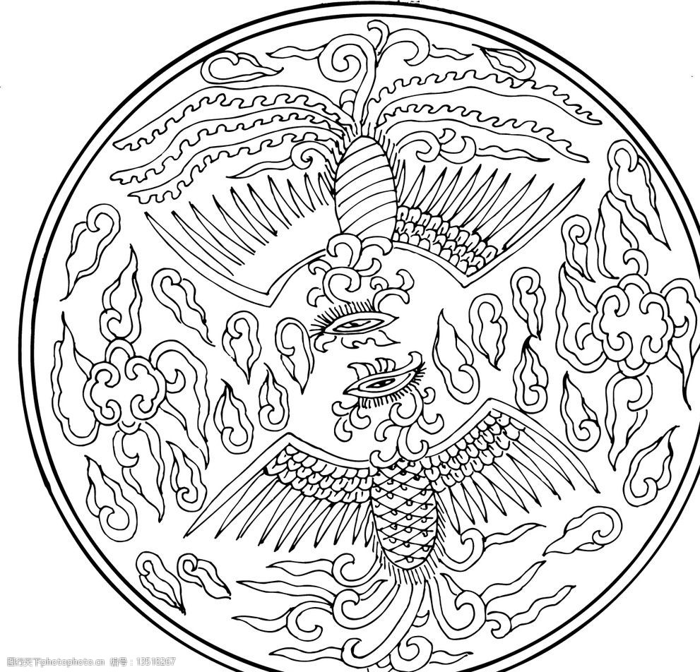 凤凰飞鸟矢量线稿图片